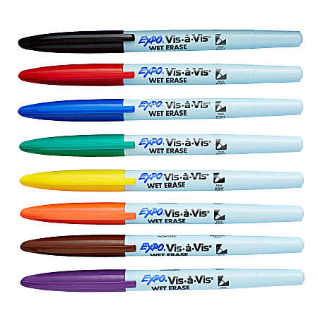 EXPO® Vis-?-Vis Wet-Erase Presentation Markers, Assorted Colors, Pack Of 8