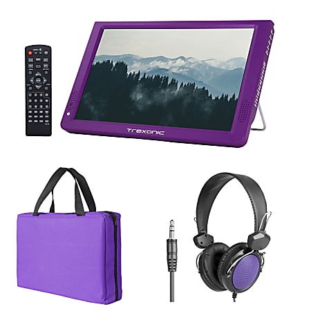 Trexonic Portable Rechargeable 14" LED TV With Carry Bag And Headphones, Purple, 995117193M