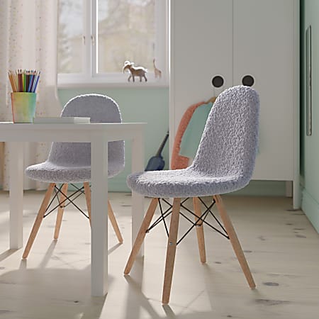 Flash Furniture Kids' Zula Modern Armless Faux Shearling Accent Chairs, Gray/Beechwood, Set Of 2 Chairs
