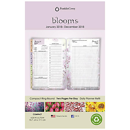 Franklin Covey® Blooms Daily Planner Refill, 4 1/4" x 6 3/4", 30% Recycled, Multicolor, January 2018 to December 2018 (35438-18)