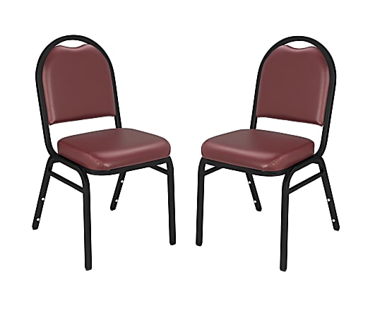 National Public Seating Dome-Back Stacking Banquet Chairs, Vinyl, Pleasant Burgundy/Black, Set Of 2