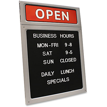 Cosco® Upscale "Open/Closed" Letterboard Sign, 20"H x 15"W, Black/Red/White
