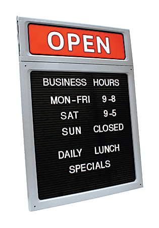 Cosco® Upscale "Open/Closed" Letterboard Sign, 20"H x 15"W, Black/Red/White