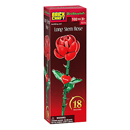 Brickcraft Long Stem Rose Brick Building Kit, Red, Set Of 102 Pieces