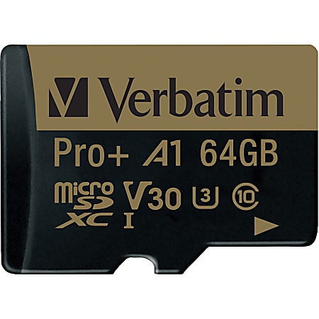 Verbatim PRO Plus 64 GB Class 10/UHS-I (U3) microSDXC - 1 Pack - 100 MB/s Read - 80 MB/s Write - 666x Memory Speed - Lifetime Warranty