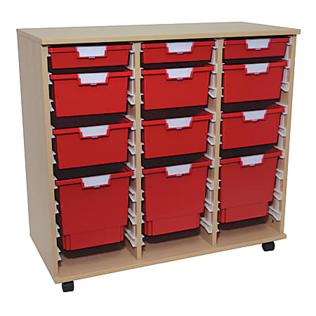Storsystem Standard Width Wood Storage Cabinet, Assorted Tray Sizes, 38 3/4" x 41 3/8" x 18 3/4", Pearwood