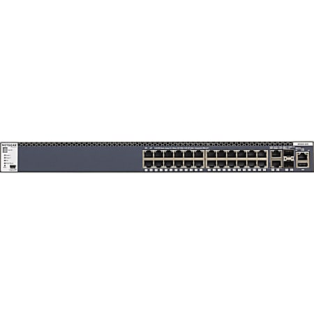 Netgear M4300 24x1G Stackable Managed Switch with 2x10GBASE-T and 2xSFP+ - 26 Ports - Manageable - Gigabit Ethernet, 10 Gigabit Ethernet - 10GBase-T, 1000Base-T, 10GBase-X - 3 Layer Supported - Modular - 1U High