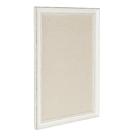 Kate and Laurel Macon Non-Magnetic Framed Linen Fabric Pinboard, 18” x 27”, Beige, White Plastic Frame