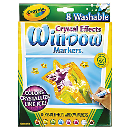 Crayola Crystal Effects Washable Window Markers - Brown, Orange, Red, Violet, Blue, Green, Yellow, Clear - 8 / Set