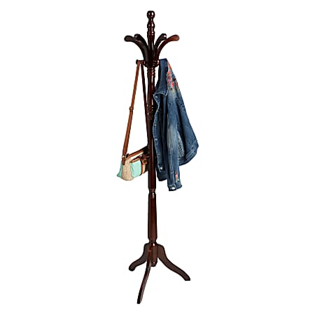 Mind Reader Free-Standing 13-Hook Wooden Coat And Hat Rack, 69"H x 18"W x 18"D, Brown