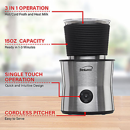 Brentwood Cordless Electric Milk Frother Silver - Office Depot