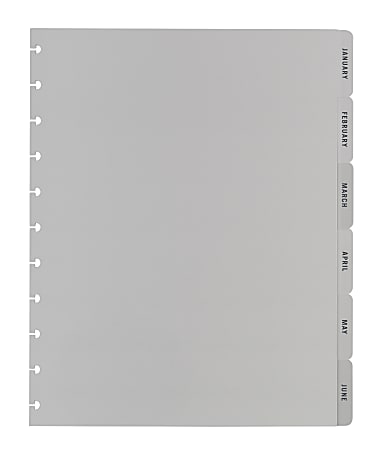 TUL® Discbound Monthly Tab Dividers, Letter Size, Gray, January to December, Pack of 12 Dividers