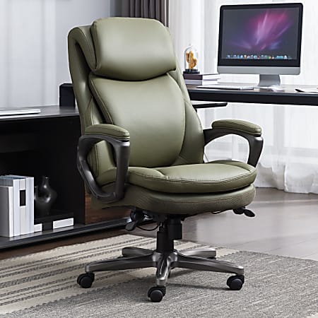 Serta Smart Layers Arlington Air Ergonomic Bonded Leather High-Back Executive Office Chair, Olive