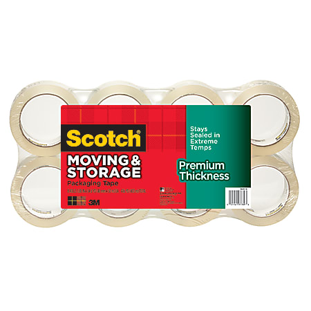 Scotch® Premium Thickness Moving & Storage Tape, 3" Core, 1 7/8" x 60 Yd., Clear, Pack Of 8