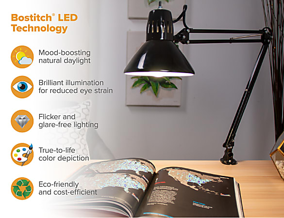 Bostitch Swing Arm LED Desk Lamp With Clamp 36 H Black Office Depot
