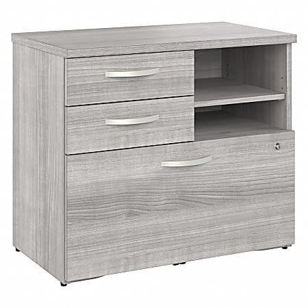 Bush® Business Furniture Hybrid Office Storage Cabinet With Drawers And Shelves, Platinum Gray, Standard Delivery