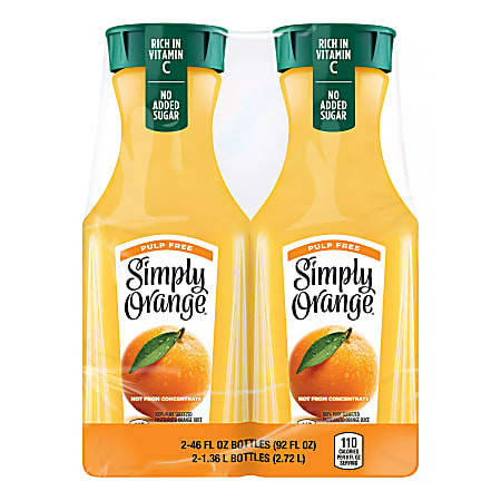 Simply Orange Pulp-Free Orange Juice, 46 Oz, Pack Of 2 Bottles