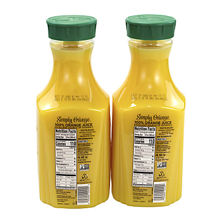 Simply Orange Pulp Free Orange Juice 52 Oz Pack Of 2 Bottles - Office Depot