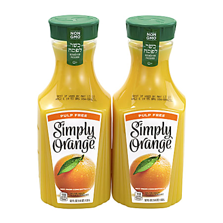 Simply Orange Pulp Free Orange Juice 52 Oz Pack Of 2 Bottles - Office Depot