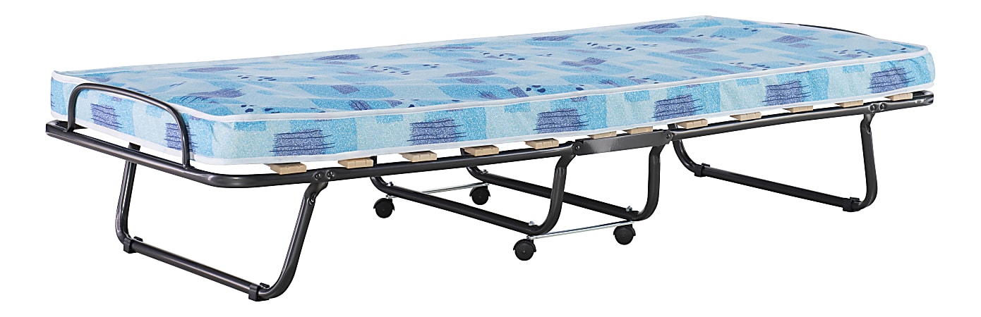 Linon Tilden Folding Bed, 15"H x 31-1/2"W x 74-13/16"D, Blue/White