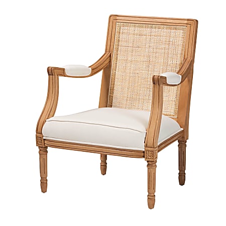 bali & pari Garridan Traditional French Fabric/Wood Accent Chair, Beige/Honey Oak