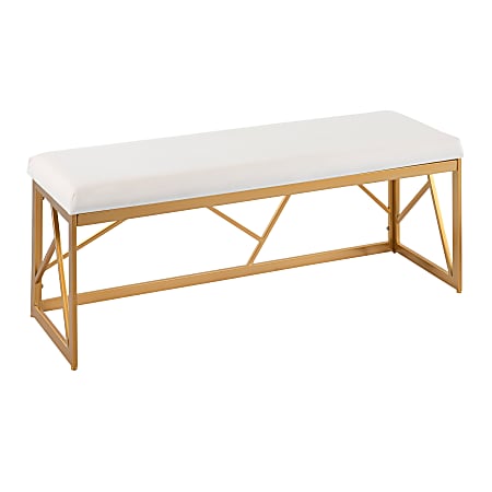 LumiSource Folia Glam Velvet Metal Bench, White/Gold