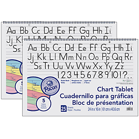 Pacon® Colored Paper Chart Tablets, 24" x 16", Assorted Colors, 25 Sheets, Pack Of 2 Tablets