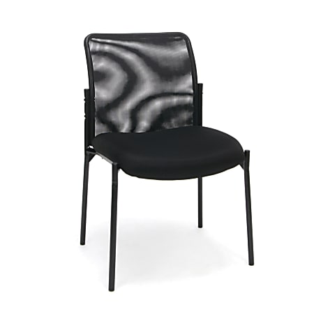 OFM Essentials Padded Fabric Seat, Mesh Back Stacking Chair, 19" Seat Width, Black Seat/Black Frame, Quantity: 1