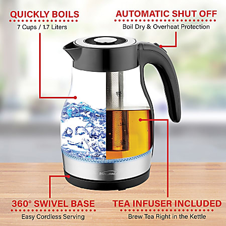 Brentwood 1 79 Qt 1100W Cordless Glass Electric Kettle With Tea Infuser