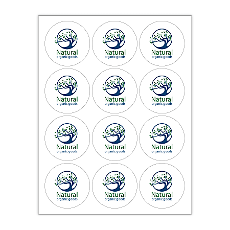 Custom 2-Color Laser Sheet Labels And Stickers, 2-1/2" Round Circle, 12 Labels Per Sheet, Box Of 100 Sheets