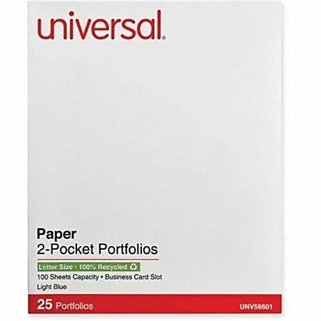 Universal Letter Recycled Portfolio - 8 1/2" x 11" - 2 Left, Front, Back Pocket(s) - Paper - Light Blue - 100% Recycled - 25 / Box