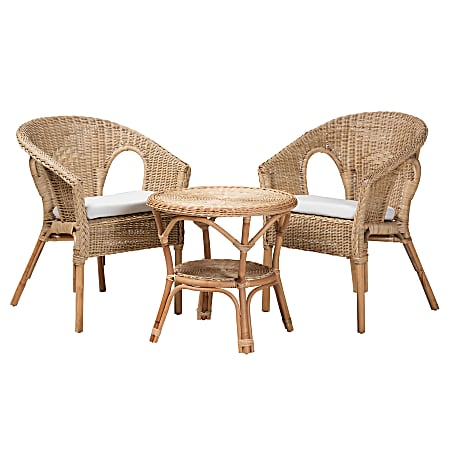 Baxton Studio Abbey Rattan 3-Piece Living Room Set, Natural Brown