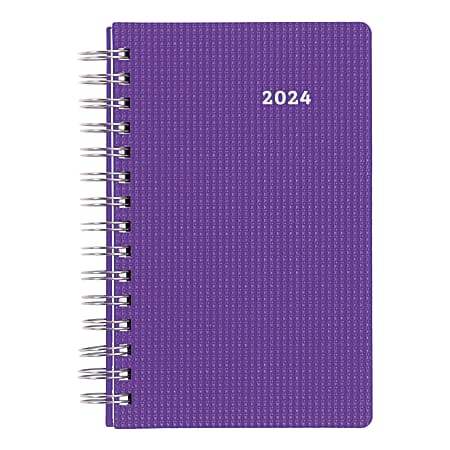 Brownline DuraFlex 12 Months Daily/Monthly Appointment Planner, 8" x 5", 50% Recycled, Purple, January to December, 2024, CB634V.PUR