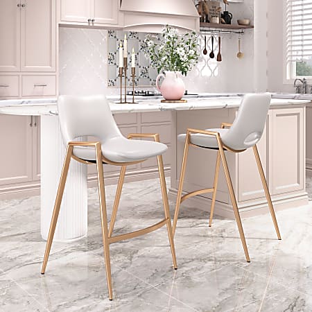 Zuo Desi Counter Height Stools WhiteGold Set Of Stools Office