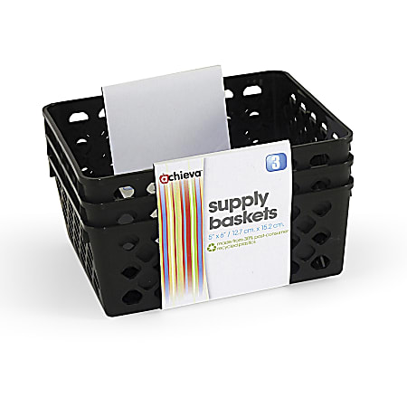 OIC Plastic Supply Baskets Small Size 2 38 x 10 16 x 6 18 30percent  Recycled Black Pack Of 2 - Office Depot