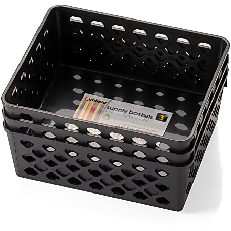 OIC Plastic Supply Baskets Small Size 2 38 x 6 18 x 5 30percent Recycled  Black Pack Of 3 - Office Depot