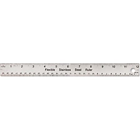 Universal Ruler with Cork Back - 12" Length - 1/16 Graduations - Metric Measuring System - Stainless Steel - 1 Each - Silver