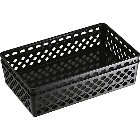 OIC Plastic Supply Baskets Small Size 2 38 x 6 18 x 5 30percent Recycled  Black Pack Of 3 - Office Depot
