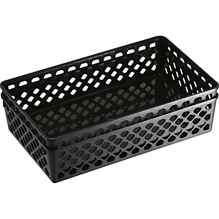 OIC Plastic Supply Baskets Small Size 2 38 x 10 16 x 6 18 30percent  Recycled Black Pack Of 2 - Office Depot