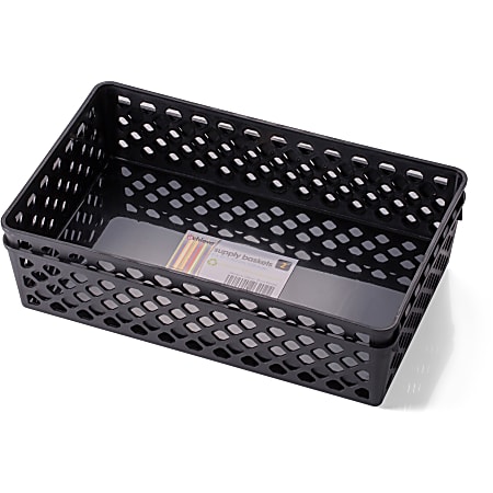 OIC Plastic Supply Baskets Small Size 2 38 x 10 16 x 6 18 30percent  Recycled Black Pack Of 2 - Office Depot