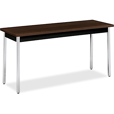 HON Utility Table - Rectangle Top - Square Leg Base - 4 Legs - 60" Table Top Length x 29" Table Top Width x 1.13" Table Top Thickness - 20" Height - Chrome, Walnut