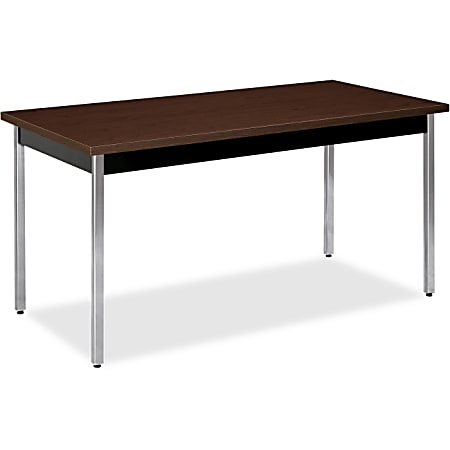 HON Utility Table - Rectangle Top - Square Leg Base - 4 Legs - 60" Table Top Length x 29" Table Top Width x 1.13" Table Top Thickness - 30" Height - Chrome, Walnut