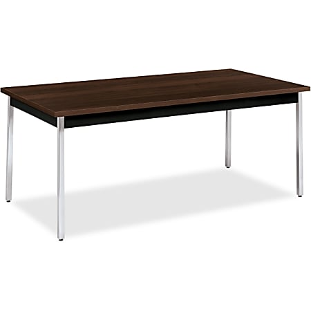 HON Utility Table - Rectangle Top - Square Leg Base - 4 Legs - 72" Table Top Length x 29" Table Top Width x 1.13" Table Top Thickness - 30" Height - Chrome, Walnut