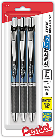 Pentel® EnerGel® Deluxe RTX Retractable Pens, Needle Point, 0.5 mm, Assorted Barrels, Black Ink, Pack Of 3