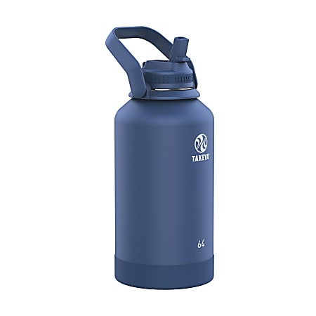 Takeya Actives Insulated Reusable Stainless Steel Water Bottle With Straw Lid, 64 Oz, Midnight Blue