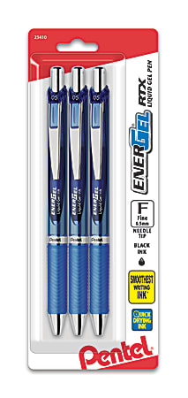 Pentel® EnerGel® Deluxe RTX Retractable Pens, Needle Point, 0.5 mm, Assorted Barrels, Blue Ink, Pack Of 3