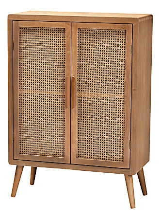 Baxton Studio 45"H Modern Rattan Accent Storage Cabinet, Medium Oak