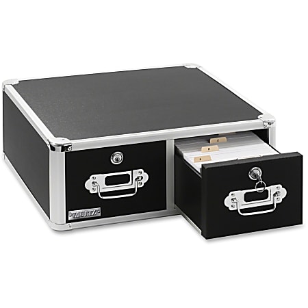 Vaultz® Locking Index Card Cabinet For 3" x 5" Cards, 2-Drawer, 5 1/2"H x 14"W x 14 1/4"D, Black