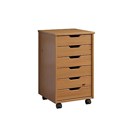 Trendfurn Omnia Wide Roll Cart 6 Drawers 25 34 x 16 18 Honey