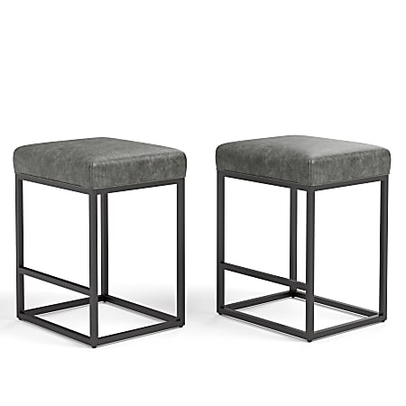 ALPHA HOME Faux Leather Counter-Height Stools, Gray, Set Of 2 Stools